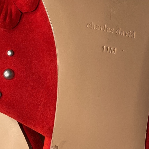 Charles David Sicilian red size 11 slides shoes flowers 🌺 daisies suede leather - Picture 13 of 16